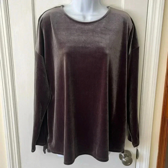 J.Jill Velvety Top Pullover Tunic Women’s Large Brown Silvery Minimalist Capsule - Picture 1 of 16